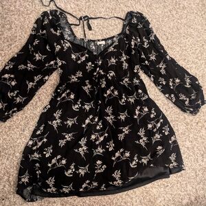 Black Floral Bell Sleeve Dress Off The Shoulder With Sweetheart Neckline